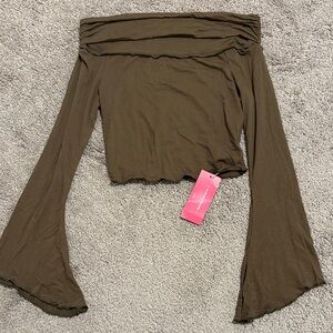 SHEIN dark olive green Off-Shoulder Bell Sleeve Top